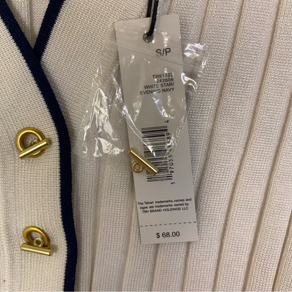NWT Tahari White Ribbed Knit Top Coastal Nautical Size Small - Picture 3 of 7